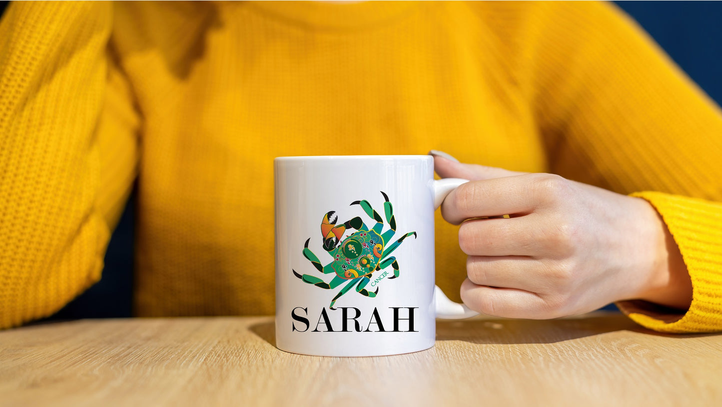 Cancer zodiac art, zodiac cancer gift, horoscope coffee mugs, astrology gift, funny farewell gift for coworker, customizable mug, custom mug