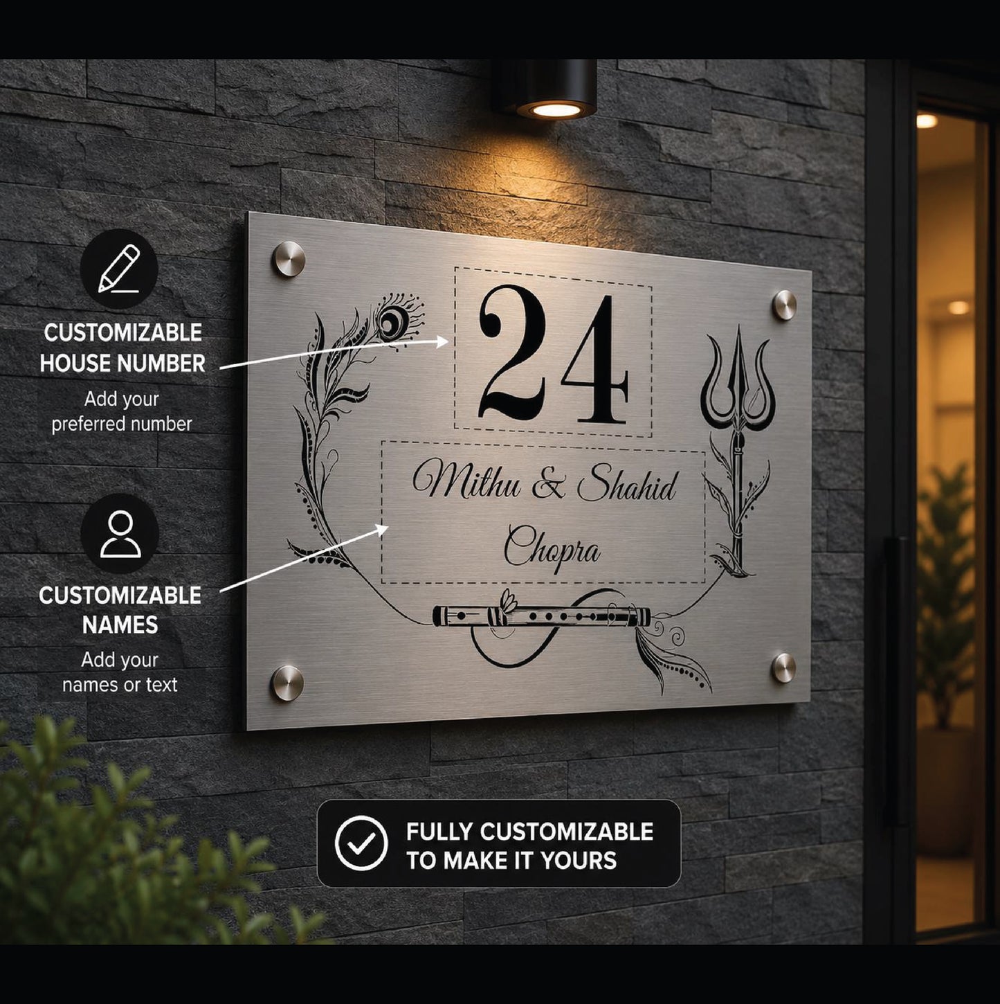 Modern Horizontaal Huisnummerbord – Gepersonaliseerd Met Naam