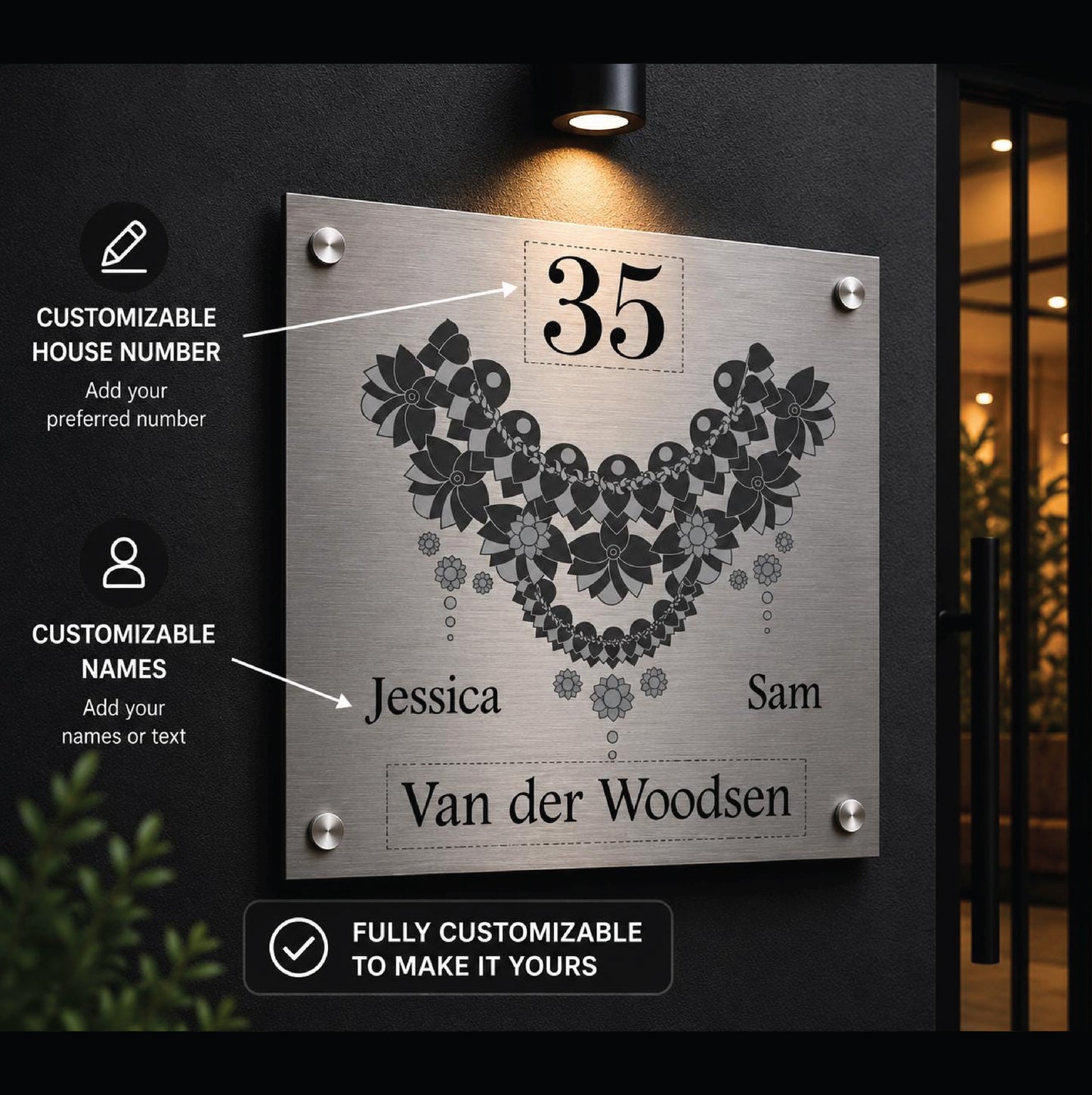 Stijlvol Gepersonaliseerd Huisnaambord – Elegant Metalen Bord Voor De Voordeur