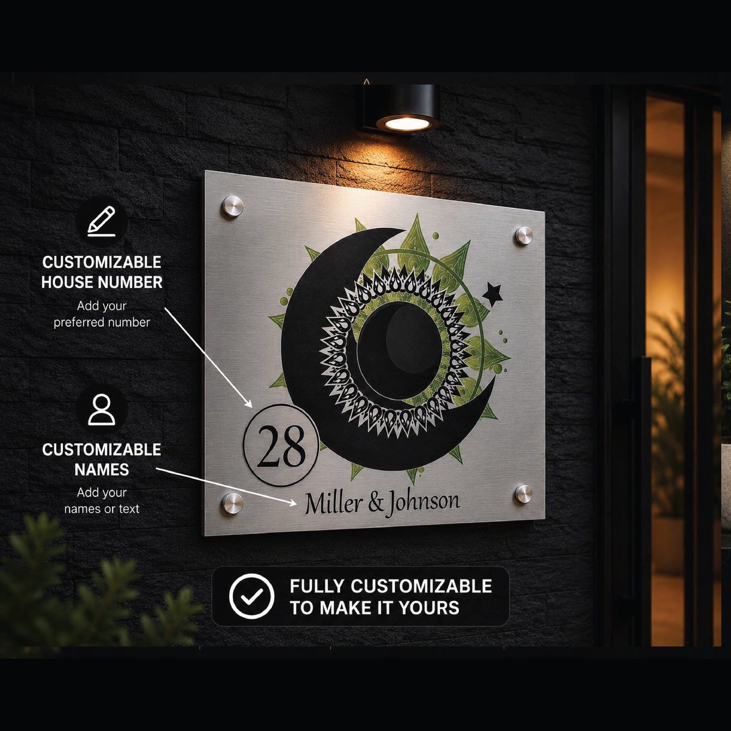 Metalen Huisnummerbord Met Naam – Gepersonaliseerde Plaquette Voor De Voordeur