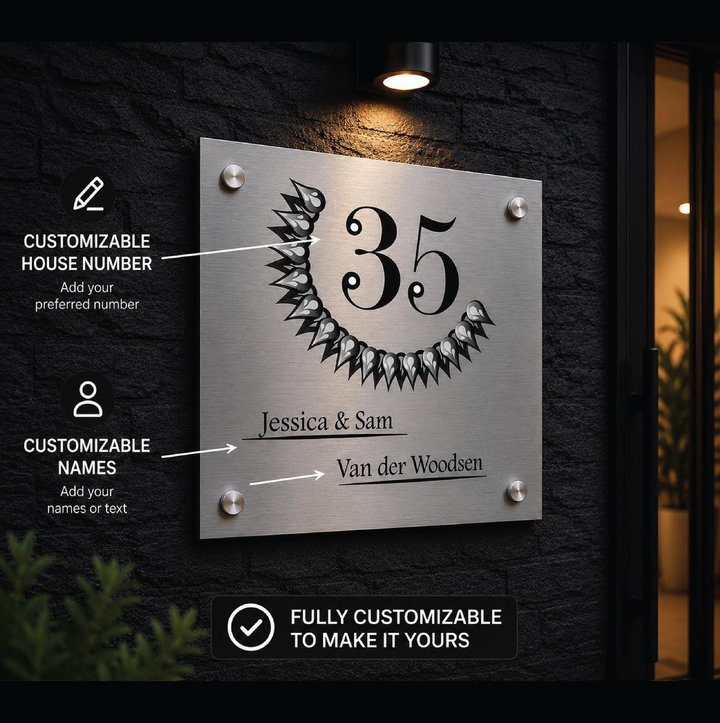 Stijlvol Gepersonaliseerd Huisnaambord – Elegant Metalen Bord Voor De Voordeur