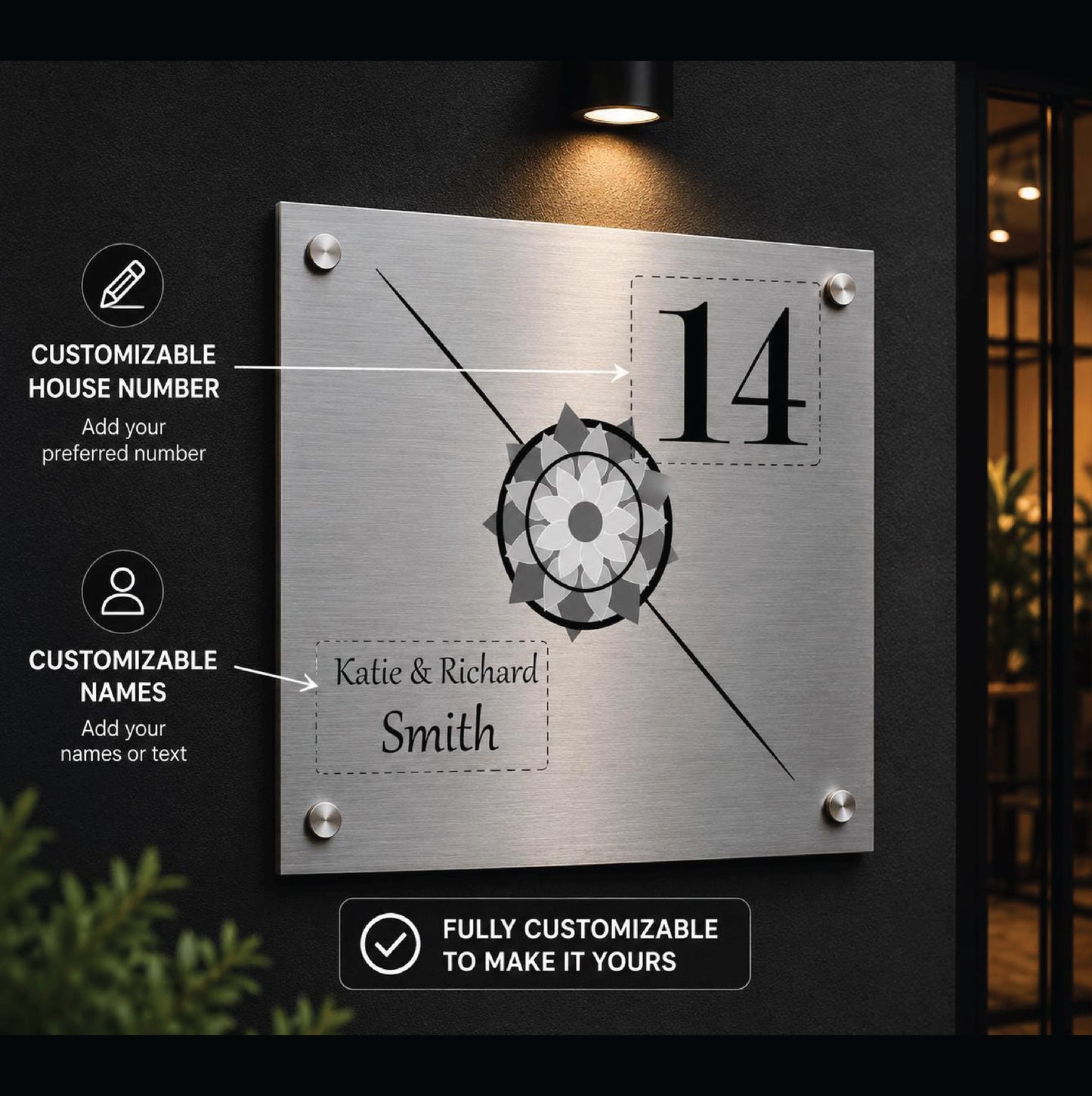Metalen Huisnummerbord Met Naam – Gepersonaliseerde Plaquette Voor De Voordeur